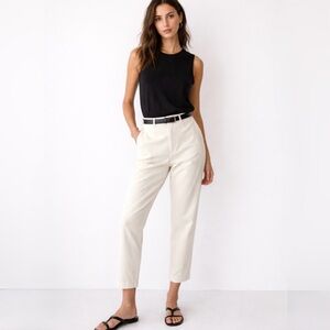 ZARA Cotton Linen Blend Oyster White High Waist Ankle Crop Pants NEW! Sz M💛